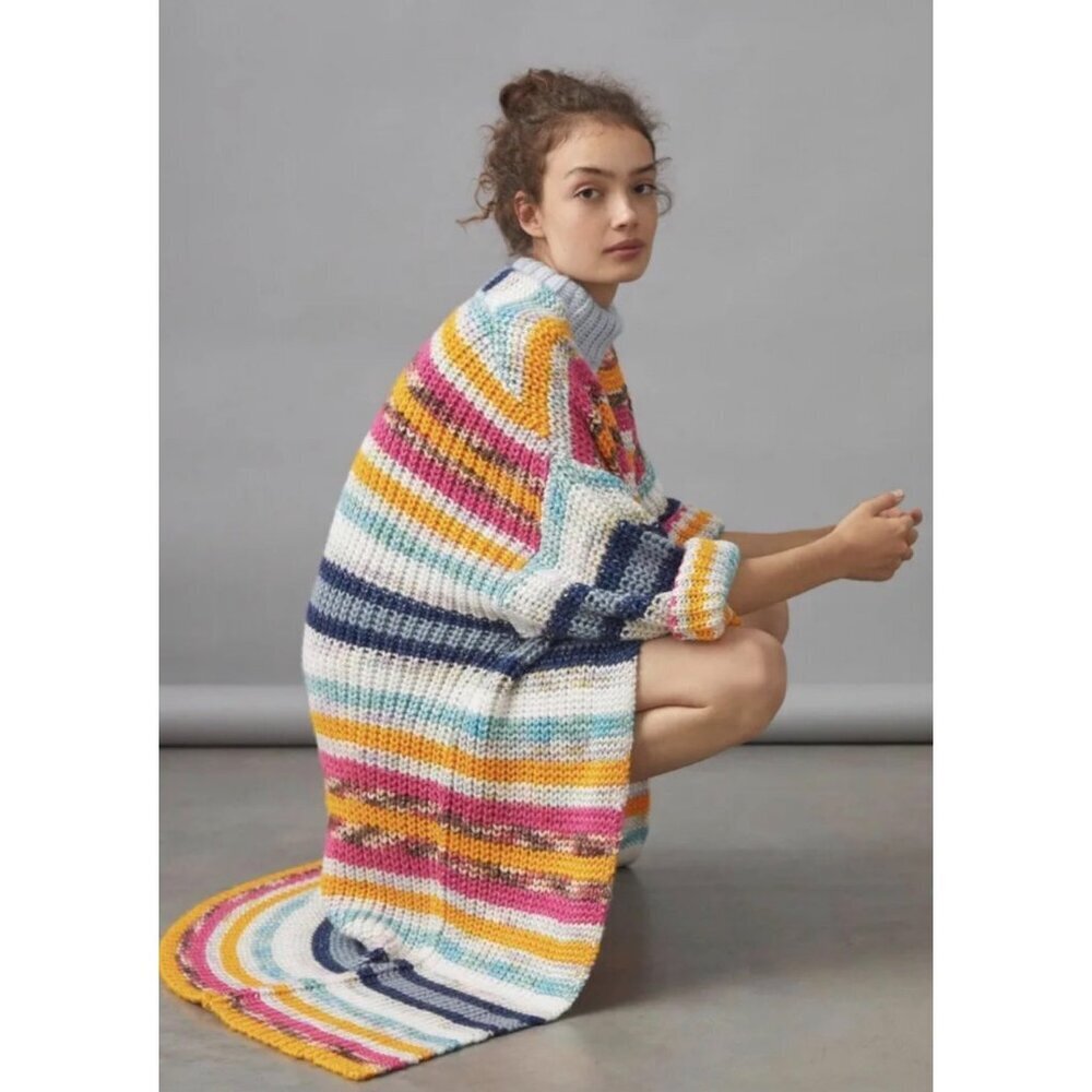 NWT Anthropologie Rainbow Stripe Knitted Duster Cardigan Open Front One Size